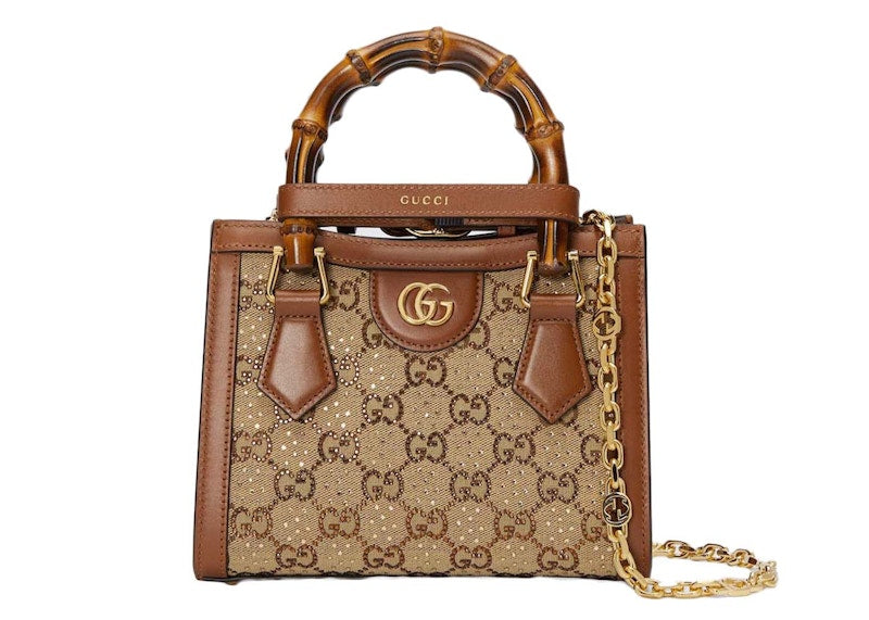 Gucci Diana Crystal Mini Tote Camel/Dark Brown