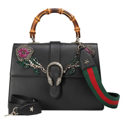 Gucci Dionysus Bamboo Top Handle Flower Deco Black