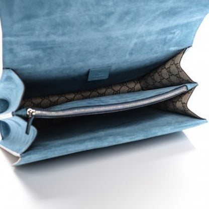Gucci Dionysus Shoulder Bag GG Supreme Monogram Embroidered Angry Cat Medium Light Blue