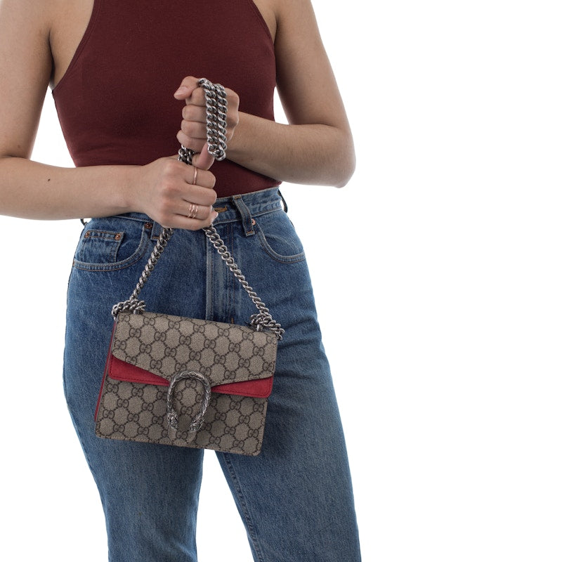 Gucci Dionysus GG Supreme Suede Mini Red