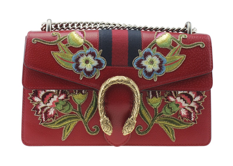 Gucci Dionysus Shoulder Bag Small Floral Embroidered Red