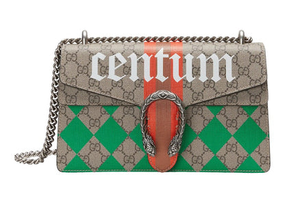 Gucci Dionysus Shoulder Bag Small GG Supreme Centrum Rhombus Print Camel/Ebony/Multi