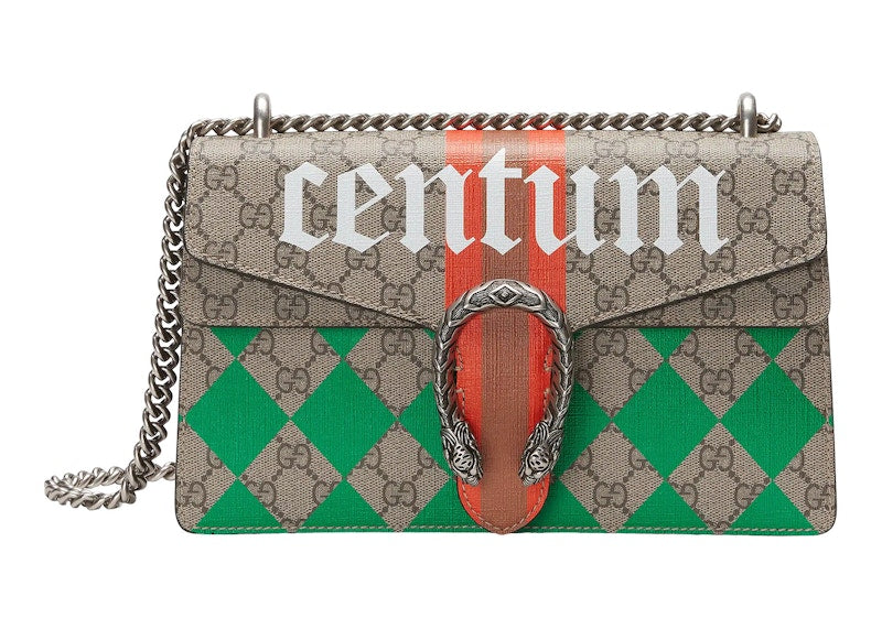 Gucci Dionysus Shoulder Bag Small GG Supreme Centrum Rhombus Print Camel/Ebony/Multi
