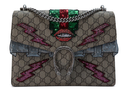 Gucci Dionysus Shoulder Bag GG Supreme Embroidered Medium Brown