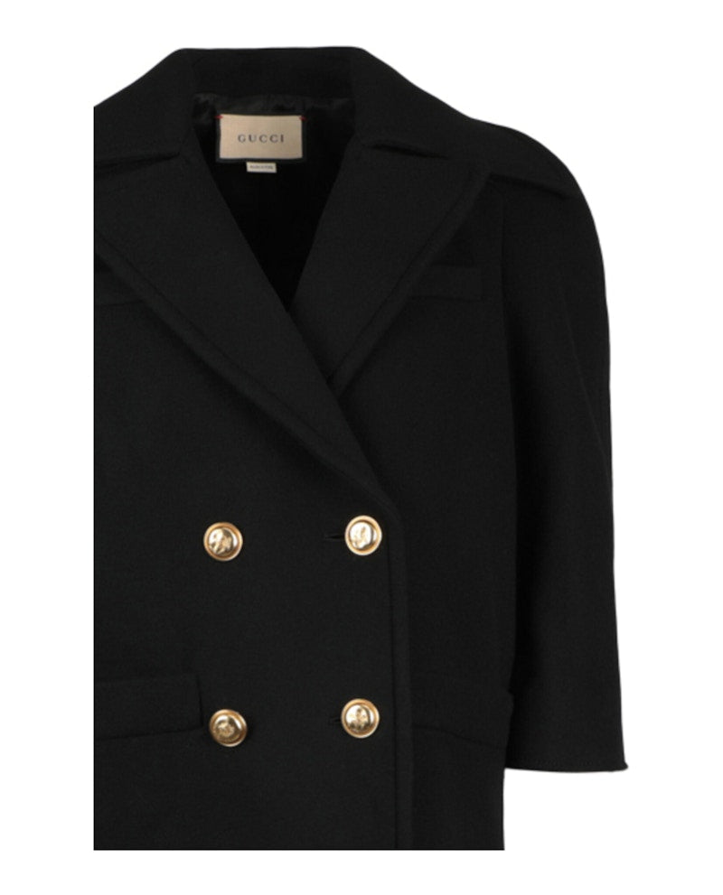 Gucci Double Breasted Collared Coat Black