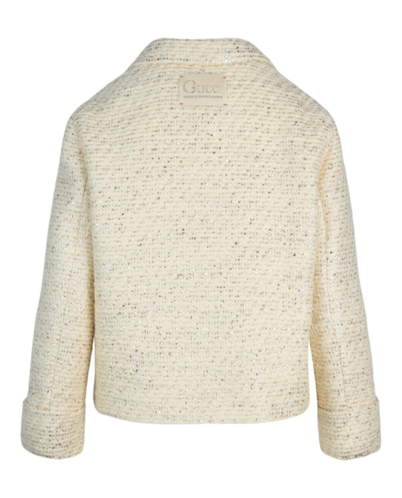 Gucci Double Breasted Tweed Jacket White