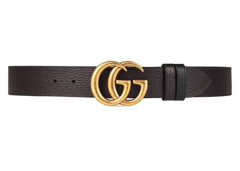 Gucci Double G Brass Buckle Reversible Textured Leather Belt 1.5W Black/Brown