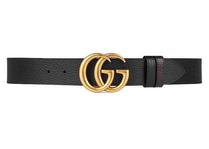 Gucci Double G Brass Buckle Reversible Textured Leather Belt 1.5W Black/Brown