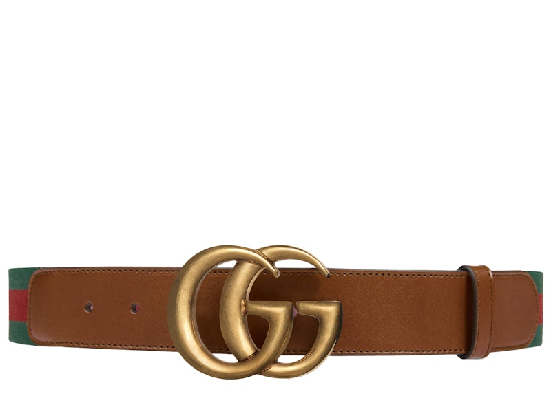 Gucci Double G Buckle Web Belt 1.5"W Brown/Green/Red