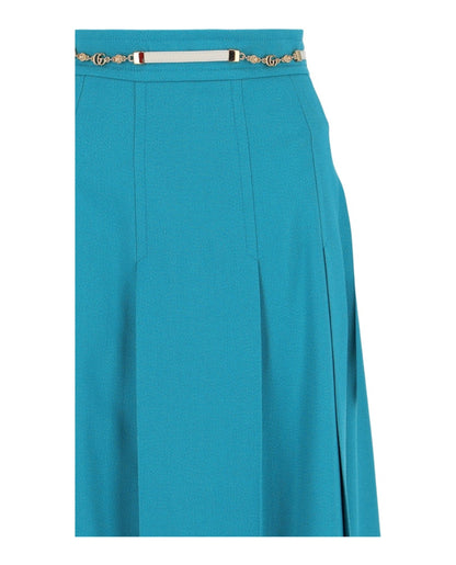 Gucci Double G Chain Pleated Skirt Blue