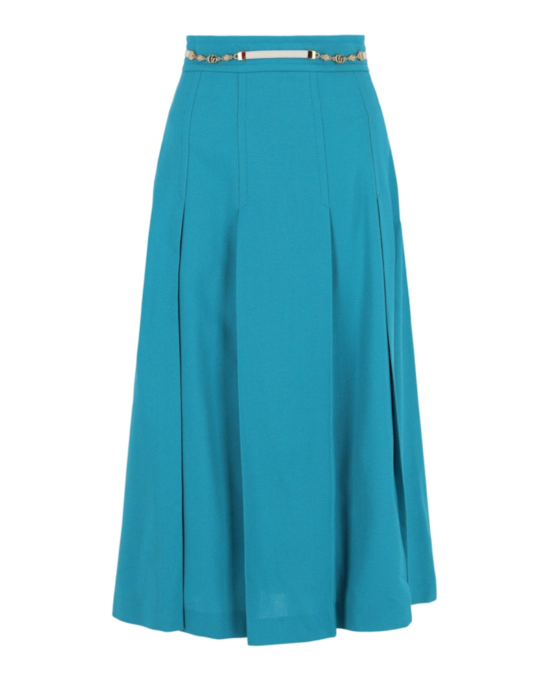 Gucci Double G Chain Pleated Skirt Blue