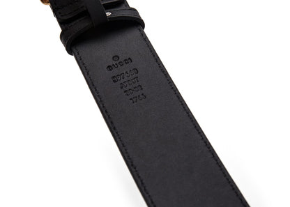 Gucci Double G Wide Leather Belt Antique Brass Buckle 1.5 Width Black