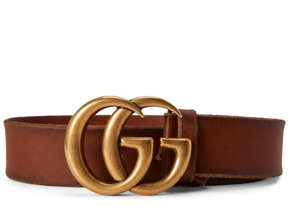 Gucci Double G Gold Buckle Leather Belt 1.5 Width Brown