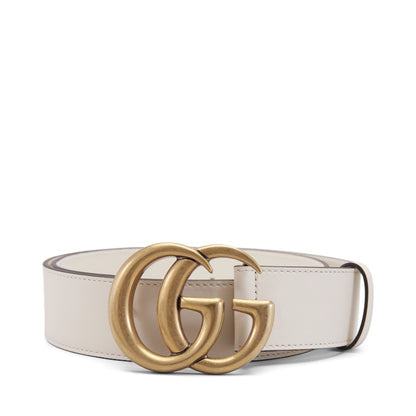 Gucci Double G Gold Buckle Leather Belt 1.5 Width White
