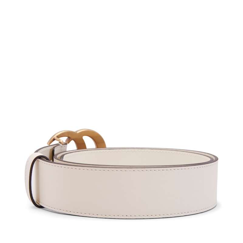 Gucci Double G Gold Buckle Leather Belt 1.5 Width White