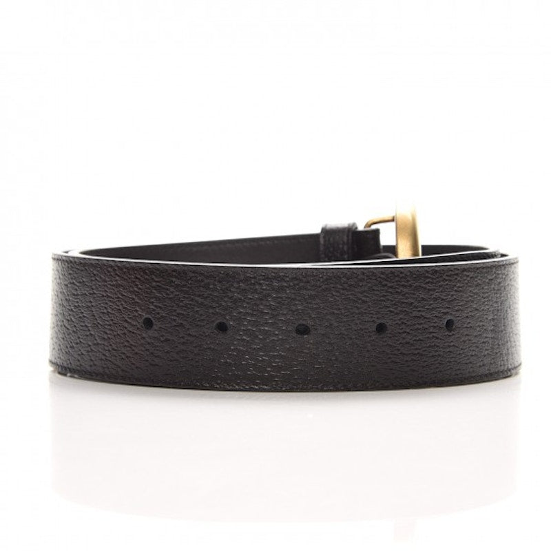 Gucci Double G Textured Leather Belt Antique Brass Buckle 1.5 Width Black 406831
