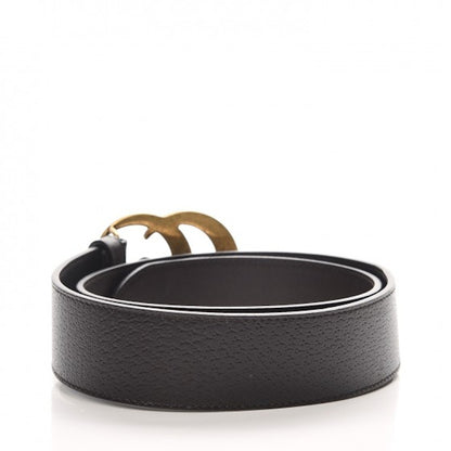 Gucci Double G Textured Leather Belt Antique Brass Buckle 1.5 Width Black 406831