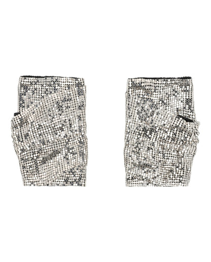 Gucci Double G Mesh Fingerless Gloves Silver