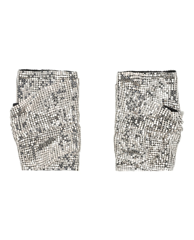 Gucci Double G Mesh Fingerless Gloves Silver
