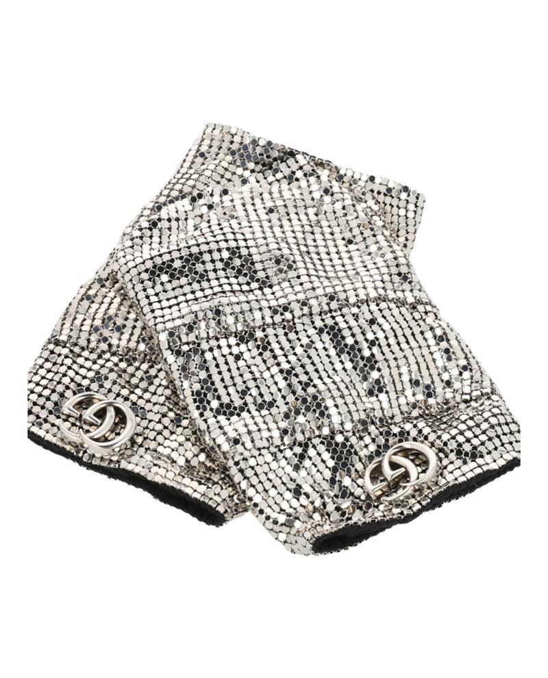Gucci Double G Mesh Fingerless Gloves Silver