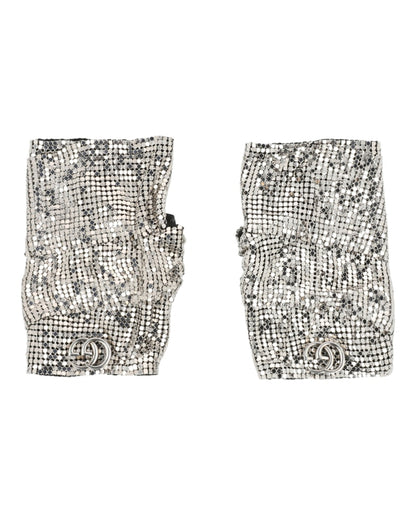 Gucci Double G Mesh Fingerless Gloves Silver