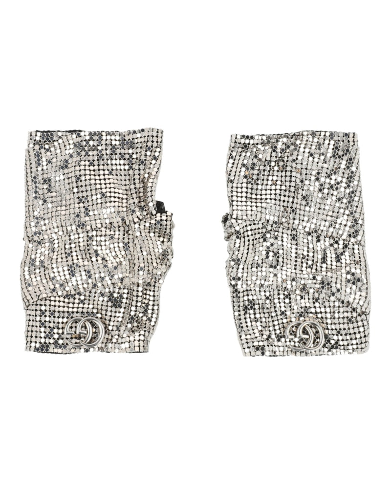 Gucci Double G Mesh Fingerless Gloves Silver