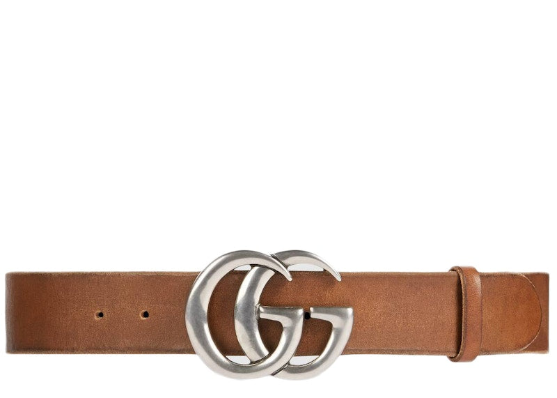 Gucci Double G Palladium Buckle Leather Belt 1.5"W Cuir