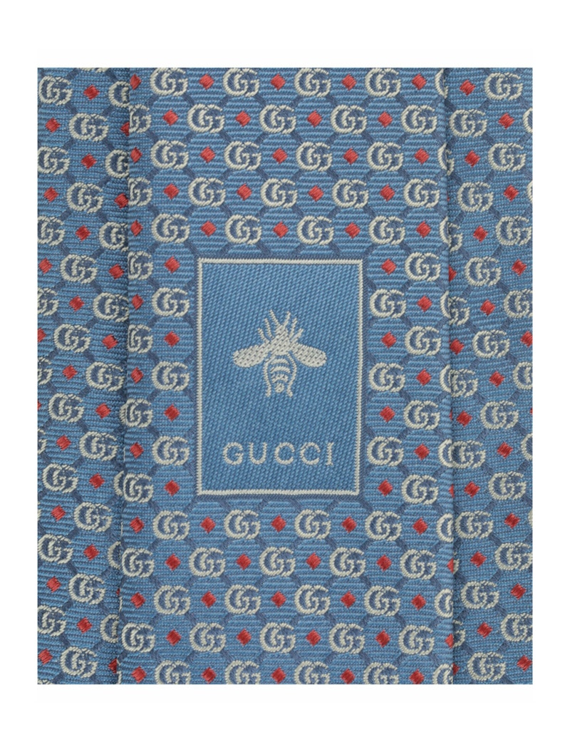 Gucci Double G Silk Jacquard Tie Blue Orange