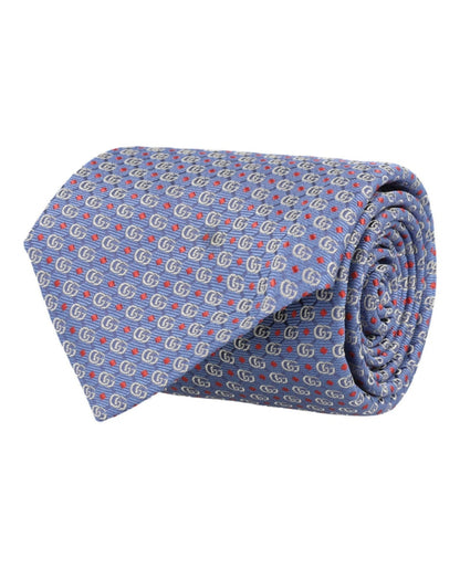 Gucci Double G Silk Jacquard Tie Blue Orange