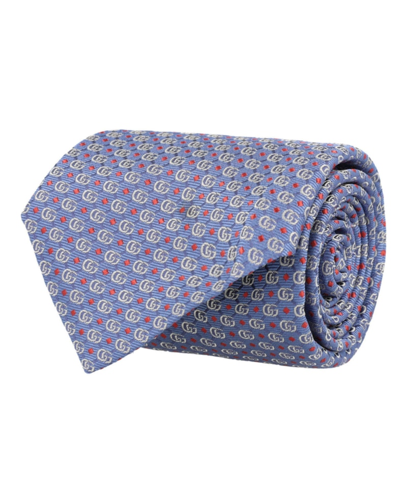Gucci Double G Silk Jacquard Tie Blue Orange
