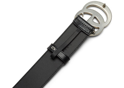 Gucci Double G Silver Buckle Textured Leather Belt 1.5 Width Black