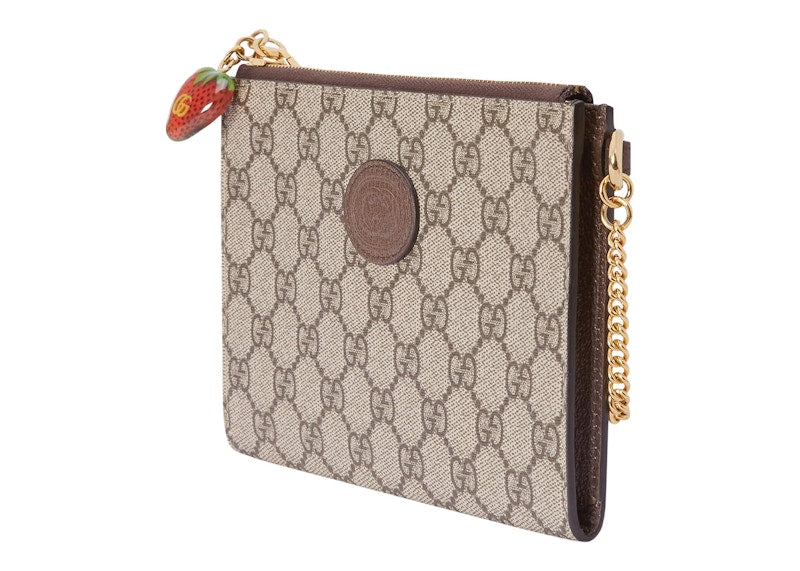 Gucci Double G Strawberry Wrist Wallet GG Supreme Beige/Ebony