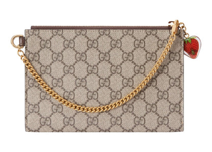 Gucci Double G Strawberry Wrist Wallet GG Supreme Beige/Ebony
