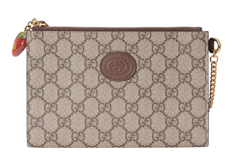 Gucci Double G Strawberry Wrist Wallet GG Supreme Beige/Ebony
