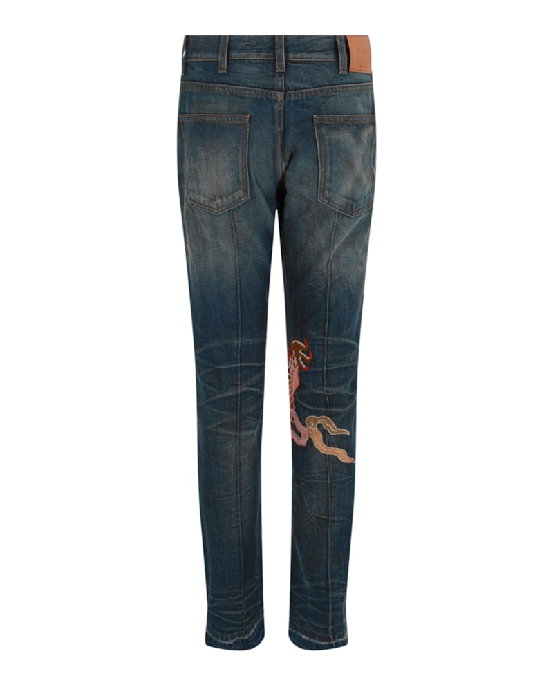 Gucci Dragon Embroidered Tapered Jeans Blue Multi