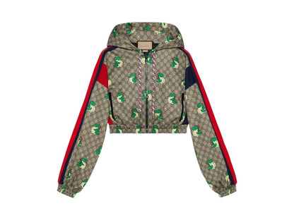 Gucci Dragon Print Cropped Jersey Jacket (Women's) Ebony