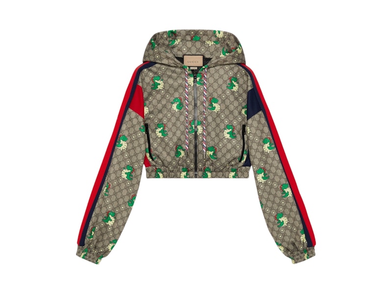 Gucci Dragon Print Cropped Jersey Jacket (Women's) Ebony