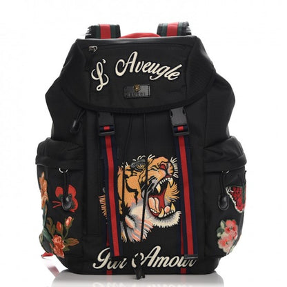 Gucci Backpack Techno Canvas Embroidered Tiger Black