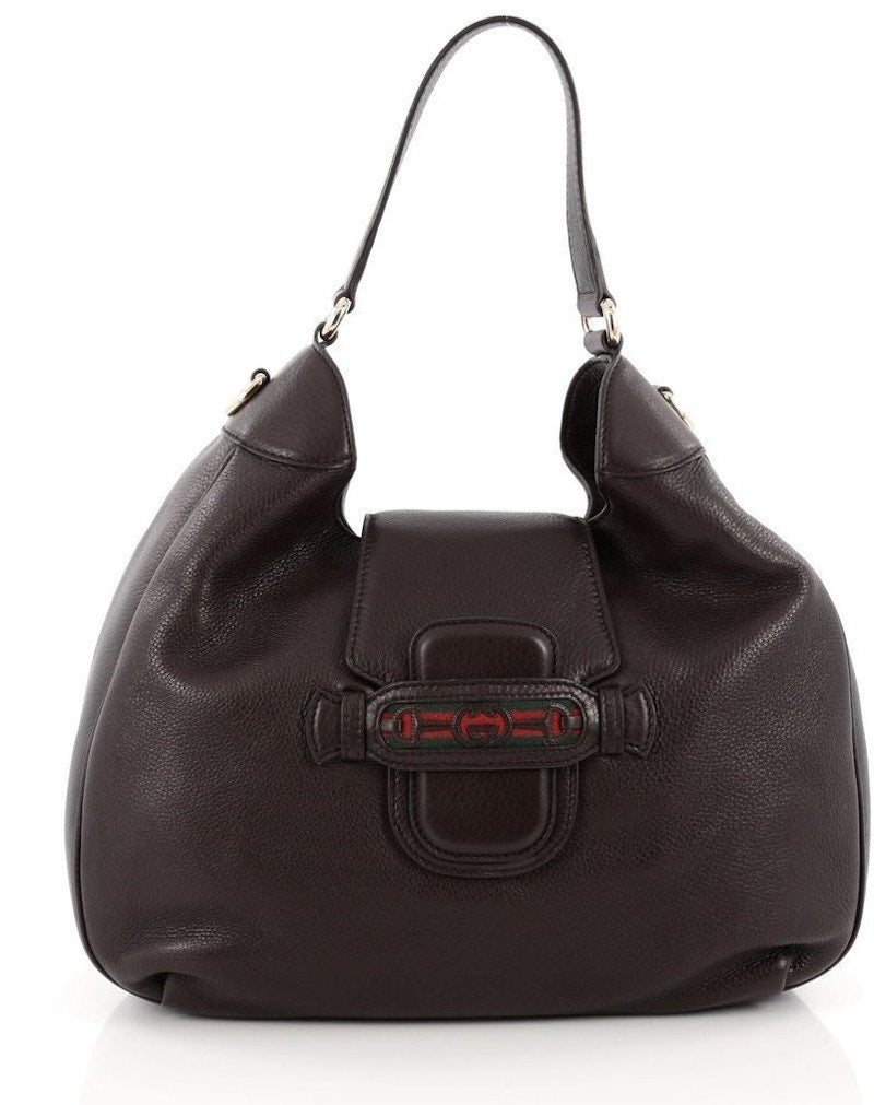 Gucci Dressage Hobo Leather Vintage Web Brown