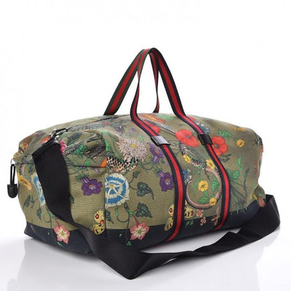 Gucci Duffle Floral Animal Web Khaki Green