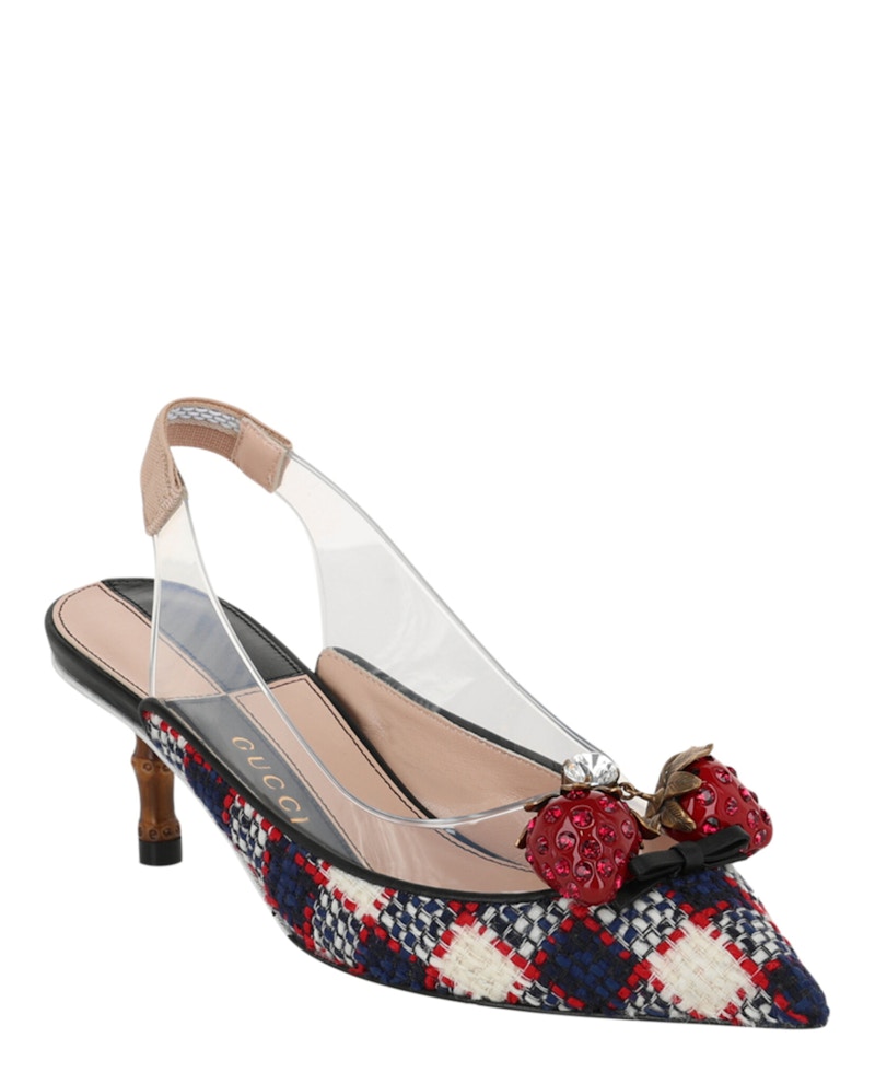 Gucci Eleanor Strawberry Tweed Heels Blue Red (Women's)