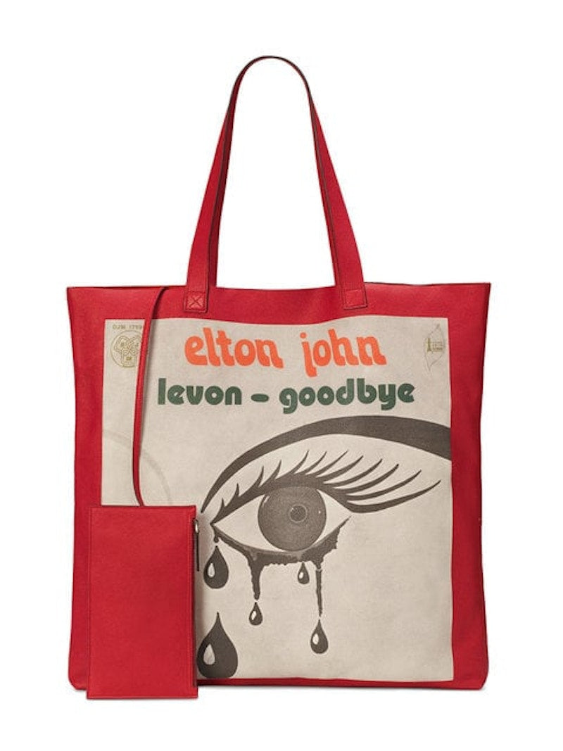 Gucci Elton John Tote "Levon Goodbye" Vinyl EP Cover (With Pouch) Maxi Hibiscus Red