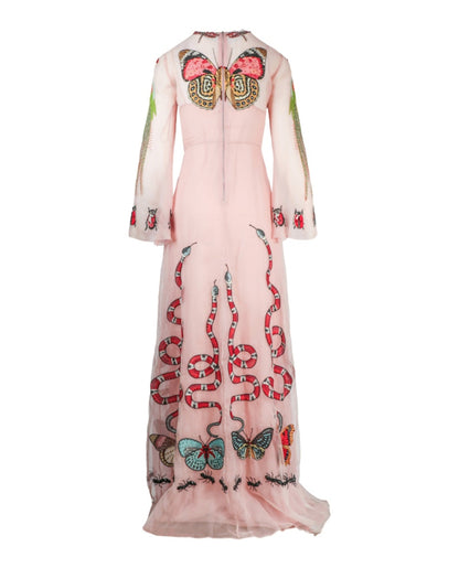 Gucci Embellished Long Sleeve Maxi Dress Light Pink