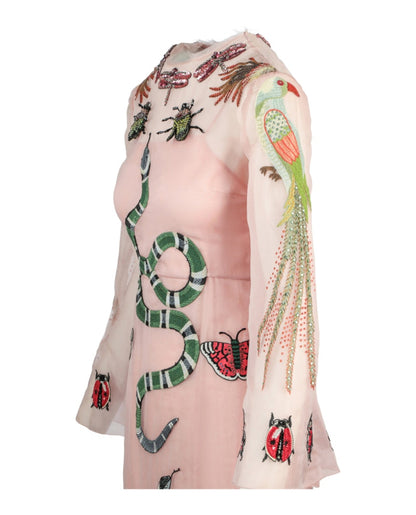Gucci Embellished Long Sleeve Maxi Dress Light Pink