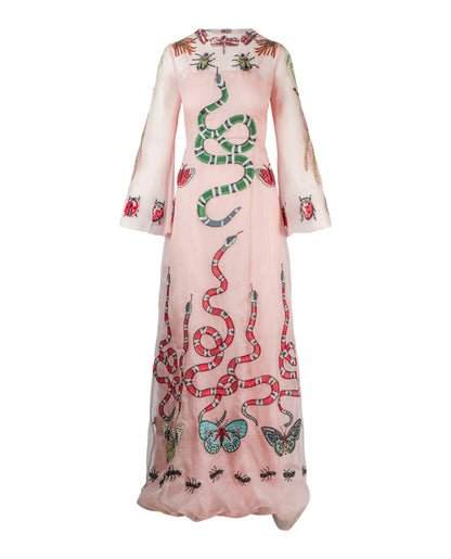 Gucci Embellished Long Sleeve Maxi Dress Light Pink