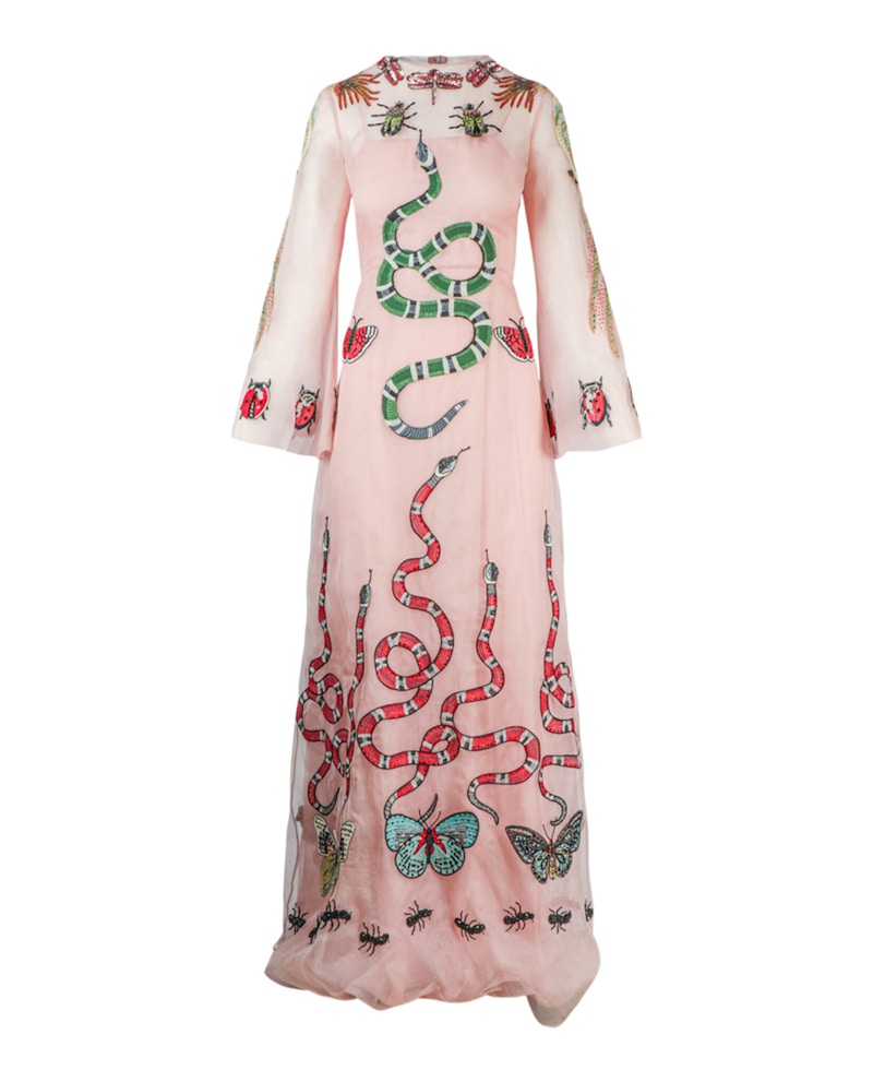 Gucci Embellished Long Sleeve Maxi Dress Light Pink