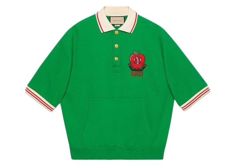 Gucci Embroidered Apple Logo Polo Shirt Green