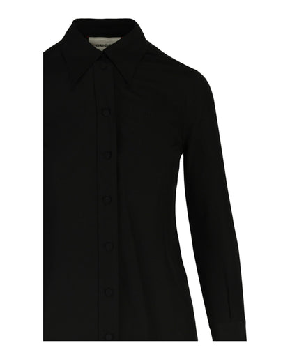 Gucci Embroidered Logo Long Sleeve Blouse Black
