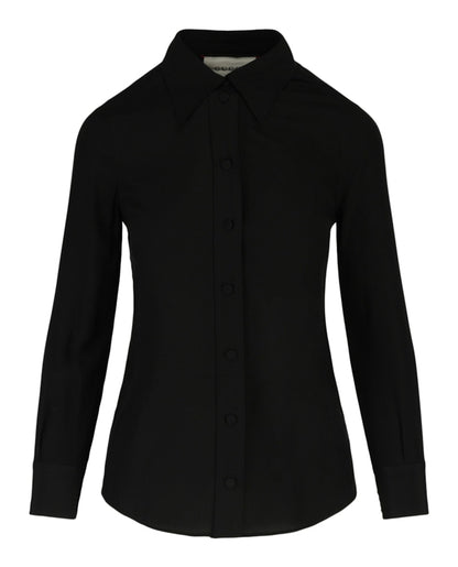 Gucci Embroidered Logo Long Sleeve Blouse Black