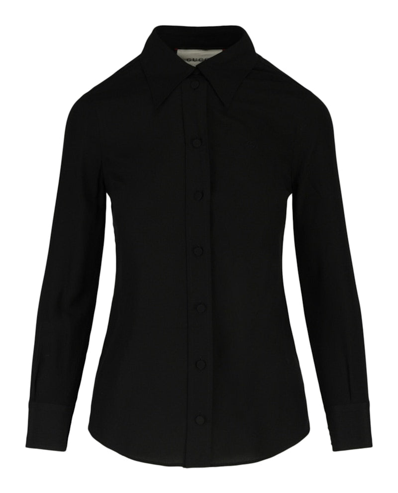 Gucci Embroidered Logo Long Sleeve Blouse Black